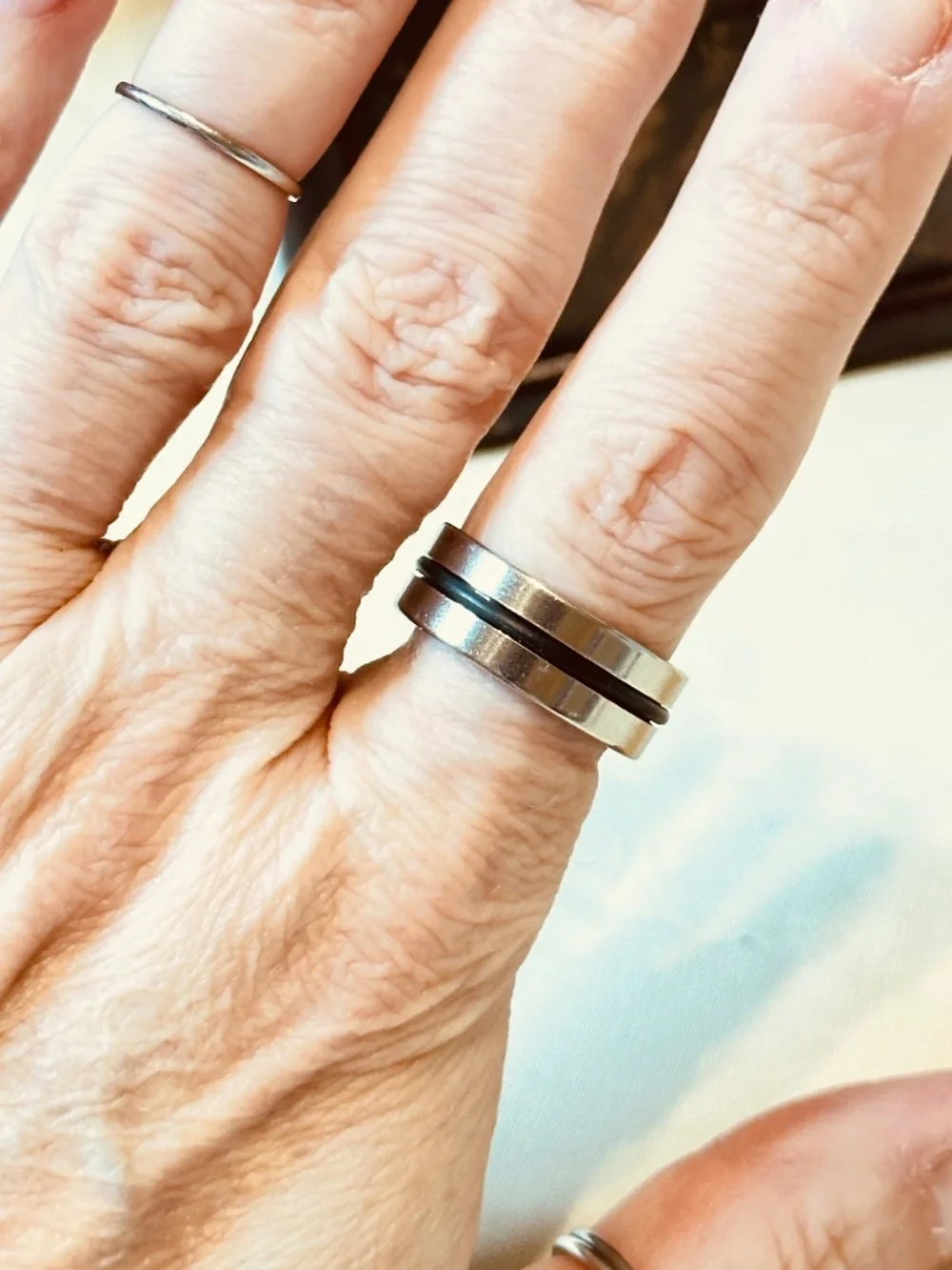 Stainless Steel Black Inlay Wide Band Ring Size 9 NWT Mens Women’s Unisex